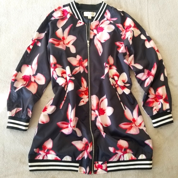 Anthropologie Jackets & Blazers - LUNA MOON Anthropologie Floral Print Oversized Varisty Trim Coat